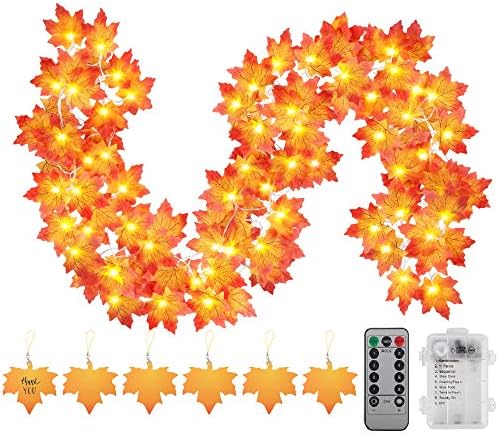 50 Led 16,4-Футови декорации за Деня на Благодарността, Есенния Венец, Венец, с Таймер и дистанционно управление, Декор от Есенни листа от