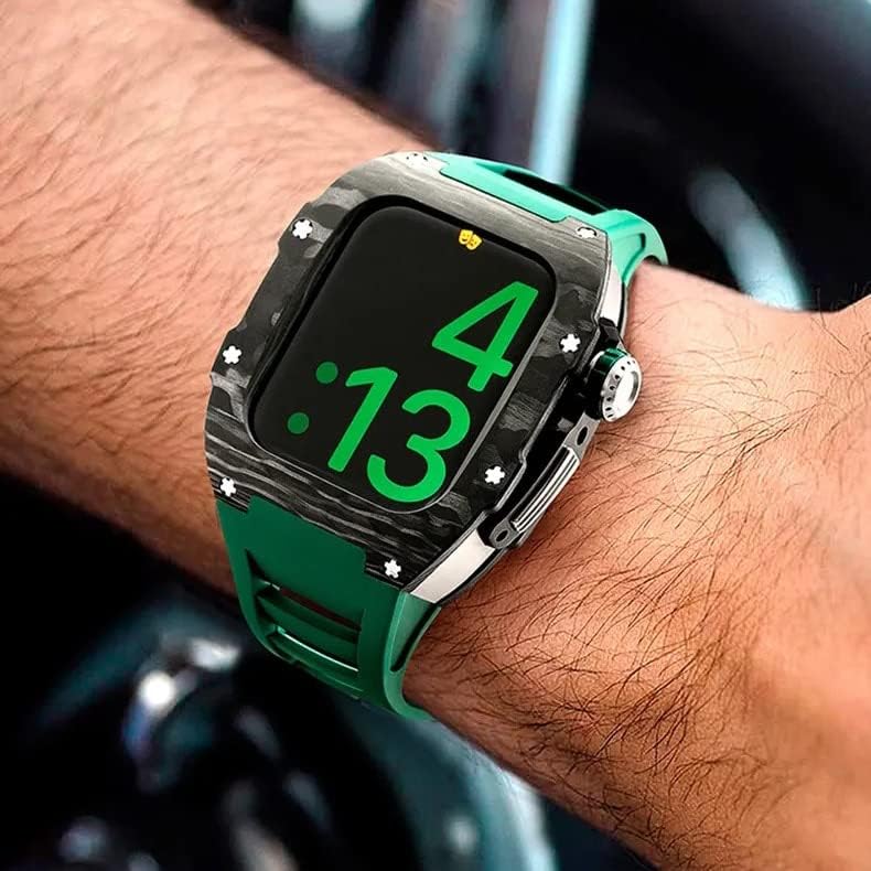Луксозен калъф от Въглеродни влакна HEPUP за Apple Watch 8 Band 45 мм, Серия 7 6 Неръждаема Стомана Iwatch Series 8 5 4 SE 44 ММ Сам Modification