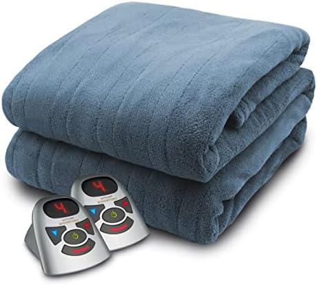 Одеало Biddeford Blankets Micro Плюшевое Одеяло с Електрически отопляеми и Цифров контролер, Queen, 180 г, Син на Върха на Стрелата