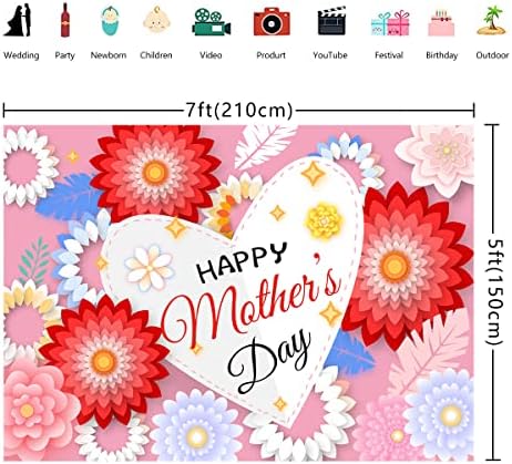 На фона на Ден на майката, 7x5 фута, Розово цвете, фон с любов във формата на сърце, Тортата е Ден на Майката, Украса за партита,