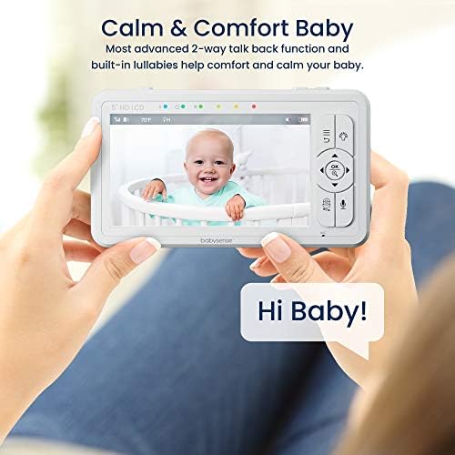 Babysense 5 HD следи бебето, Видеоняня с камера и аудио, Вградена звукова и светлинна апаратура, Дистанционно завъртане и наклон, Далечен