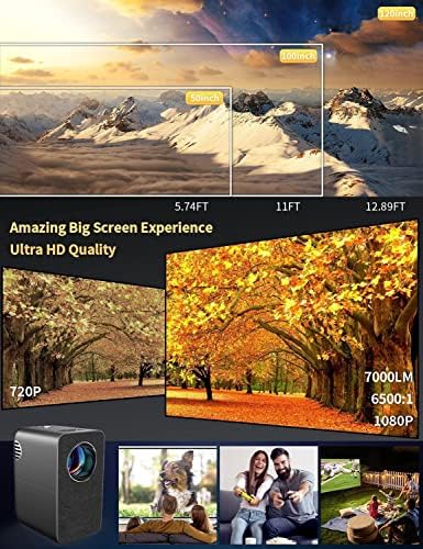 Мини Проектор Full HD 1080p, Портативен видео проектор за домашно кино, Спалня, Кино, Къмпинг, Безжичен Огледало WiFi-проектор, Жичен Синхронизиране на екрана за iPhone/iPad, Раб?