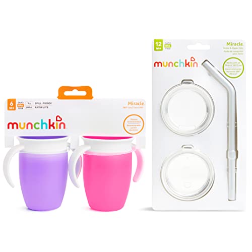 Чаша Munchkin® Miracle® 360 Trainer с соломинкой и капачка за пиене, Розово-лилаво, 7 грама