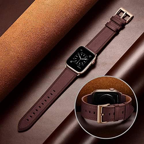 OUHENG Съвместим с Apple Watch Band Взаимозаменяеми Каишка от естествена Кожа 41 мм 40 мм, 38 мм, Черен и Вино-Червено