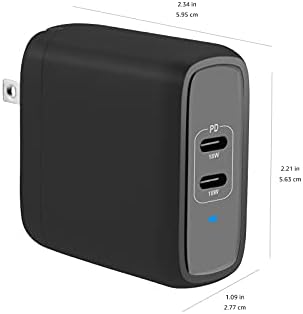 Стенно зарядно устройство Basics мощност 36 W с два порта USB-C и захранване на PD за таблети и телефони (iPhone 14/13/12/11/X,