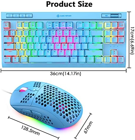 Набор от игри клавиатура и мишка RGB, Ръчна Дъгова клавиатура с ключ на син цвят на 87 клавиши + 6400 dpi, лека мишка във