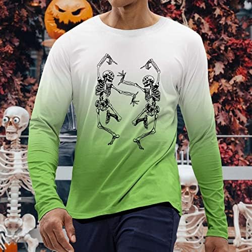 Мъжки тениски ZDDO на Хелоуин с дълъг ръкав и Забавно Принтом Скелета, Градиент Риза, Облегающая Фигура за парти, Тениска с кръгло деколте