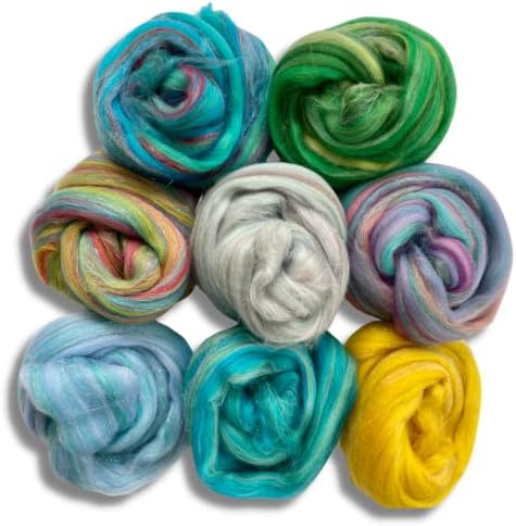 Набор от Revolution Fibers Enchanted Lands Wool Roving Variety | 8 Супер Меки, луксозни смесовых цветове от мериносова и лъскави нейлонового