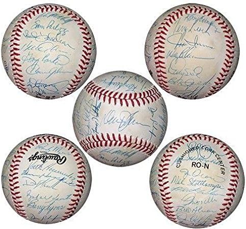 1987 Екипът на ню ЙОРК Метс Подписа бейзболни 32 Авто Гари Картър Ернандес Ягода COA - Бейзболни топки с автографи