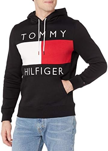 Tommy Hilfiger Мъжки мек вълнен плат Пуловер с Флага с дълъг ръкав, Hoody с качулка