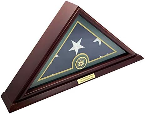DECOMIL - Витрина с погребальным флага на американските ветерани 5x9, Масив, Дърво, тапицерия череши, Малко основание, с номинална табела по поръчка - Army -