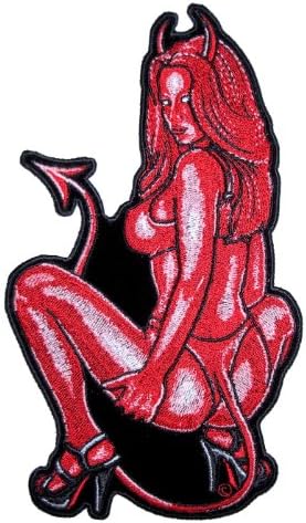 Кожена Бродирани Байкерская Нашивка Supreme Секси Red Devil Bikini Girl Lady Rider-Червен-Средна