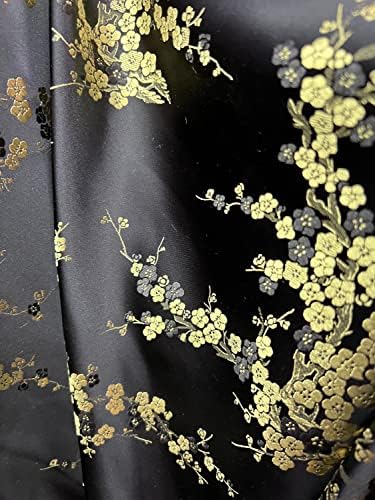 Китайски Сатен плат от брокат с цветя модел Kori Black Gold Plum Blossom за Чонсам/Ципао, Дрехи, Костюми, Тапицерия на мебели, Чанти, Diy