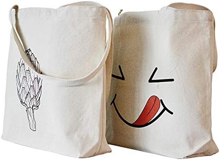 Торби за многократна употреба за продукти 12 унции, Холщовые чанта от Органичен Памук с Графичен дизайн и Вътрешен джоб (2 опаковки)
