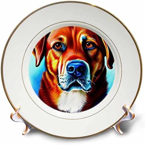 3. Начертайте портрет на класната кучета лабрадор Ретривър на син фон. Дигитално изкуство за вас - Чинии (cp-376145-1)