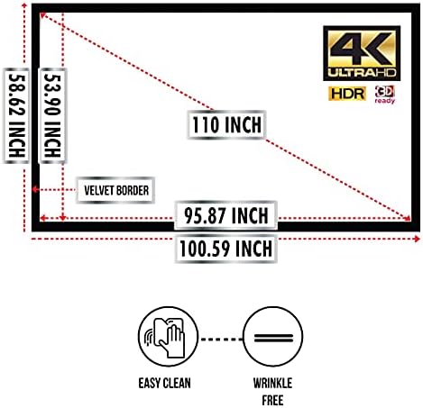 Екрани Delux (бизнес в САЩ) и 110-инчов екран за проектор 4K / 8K Ultra HDR UHD - Active 3D Ready - Прожекционен екран с фиксирани панела