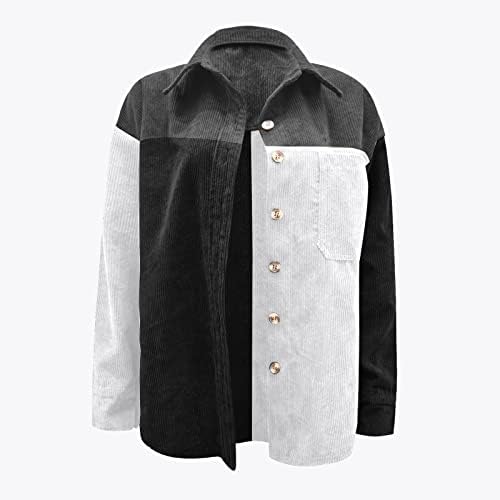 PRDECEXLU/ Зимни Забавни палто с дълъг ръкав за жени, Лека Работна Удобно Яке, Еластичен Цветен Блок, на Ревера на Копчета