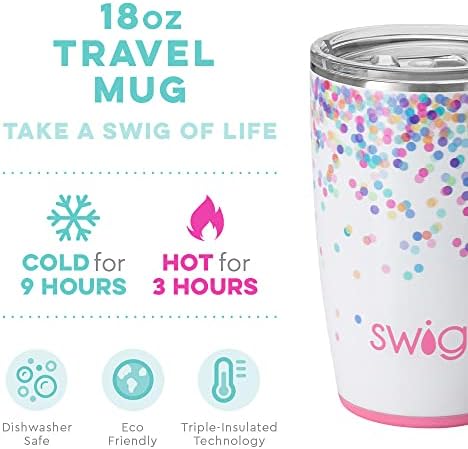 Набор от Swig Life Confetti AM + PM | Пътна чаша на 18 унции с дръжка и капак + Изолиран чаша за вино в 14 грама с капак от Неръждаема стомана,
