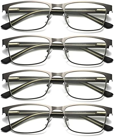 B & Q 4 Опаковки Мъжки Квадратни Метални Очила В Рамка от Синя Светлина, Заключващи Очила За Четене, Извити Шарнирные Четци