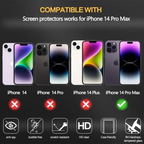 2 Пакета Защитно фолио за iPhone 14 Pro Max Privacy Screen Protector с 2 Пакети Защитно фолио за обектива на камерата за iPhone 14