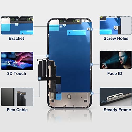 Keytas е Съвместим с комплекта за смяна на екрана на iPhone XR 6,1-инчов LCD-дисплей за iPhone XR 3D-Дисплей, Сензорен дисплей,