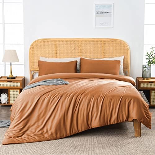 Комплект бамбукови пододеяльников JELLYMONI Queen - Органично спално бельо Rust, включва 1 Стеганое одеяло и 2 калъфки