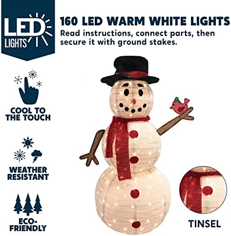 JOIEDOMI 3,8 Фута 3D Коледен Сгъваем Снежен човек с Цилиндър, лампа за Двора, 160 Предварително Осветени led Крушки на Топло бял цвят