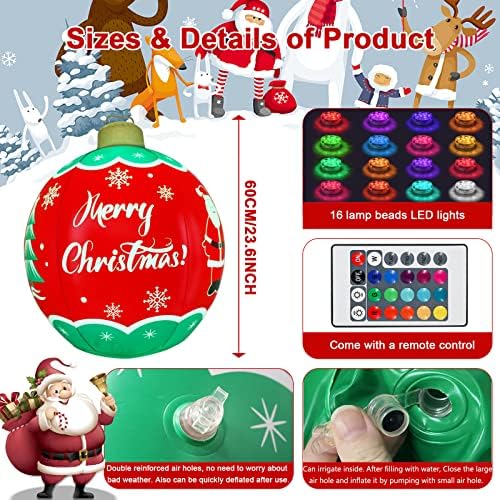 Осветите Надуваем Коледна топка от PVC, 24-Инчов Голям Открит Коледен Гигантски балон с led осветление и дистанционно управление