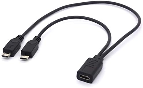 Конектор USB 2.0 Type C за свързване на два конектор Micro USB (2 удължител Micro USB Сплитер 12 см / 8 инча) - 1 фут