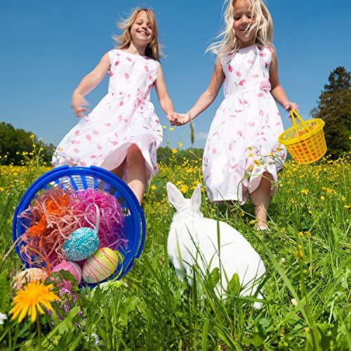 12 БР. Пластмасови Кошници за великденски яйца с дръжки за деца - 120 г, Пълнители от великден билки за Великденски кошници за пазаруване
