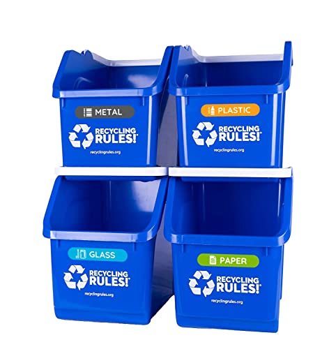 Правилата за рециклиране на 6-галлонный Штабелируемый контейнер за рециклиране син цвят, в екологично Чист, не съдържа BPA Удобен утилизатор с дръжка, 4 опаковки със ?
