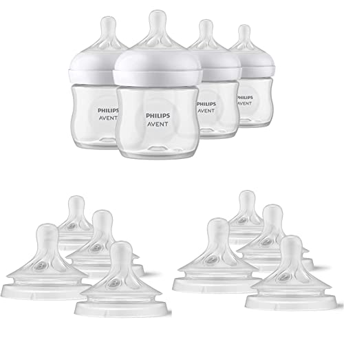 Philips Avent Бутилка за новородени Natural, 4 грама, 4pk, SCY900/04 и биберони за шишета Natural Response Разход на 3,1 М +,