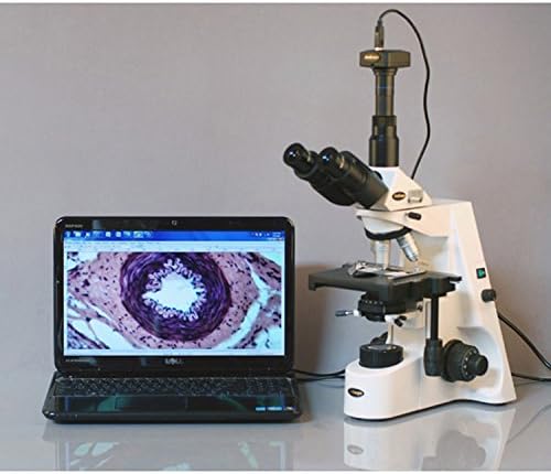 Цифров трехокулярный на съставния микроскоп AmScope T690C-8M, увеличение 40X-2500X, Сверхширокополосные окуляры WH10x и WH25x, обективи