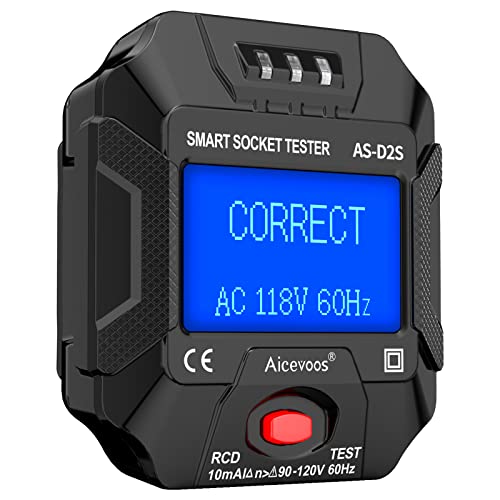 Тестер за контакти Aicevoos D2S за контакти GFCI с LCD дисплей, за Стандартен 3-Кабелен тестер електрически контакти 120 На