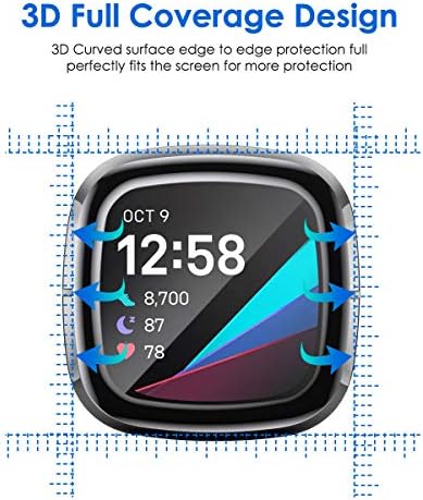 Liwin (4 комплекта 3D-протектори за екран, съвместим с Fitbit Sense / Versa 3, Защитно фолио е с пълно покритие за смарт часа Sense и Versa 3