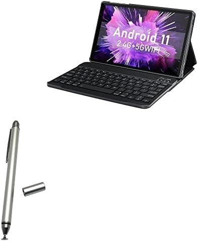 Стилус BoxWave е Съвместим с таблетен MEBERRY Android 11 Tablet M7 (10.1 инча) (Стилус от BoxWave) - Капацитивен стилус с двоен фитил, Капацитивен стилус с волоконным фитил - Сребрист метал
