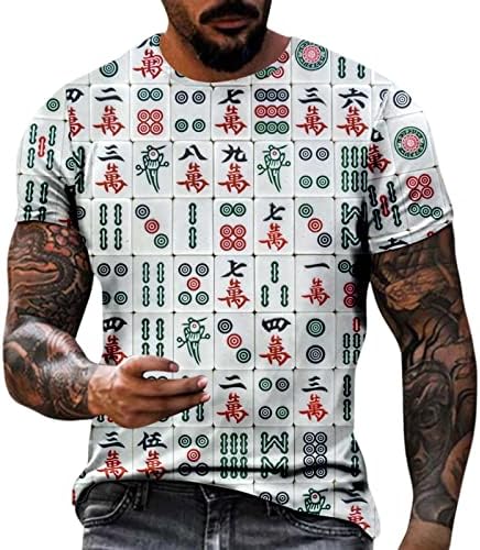 XXBR Летни мъжки солдатские Тениски с къс ръкав, 3D Забавен Принт Mahjong, Върхове с кръгло деколте, Улични мускулести Ежедневни