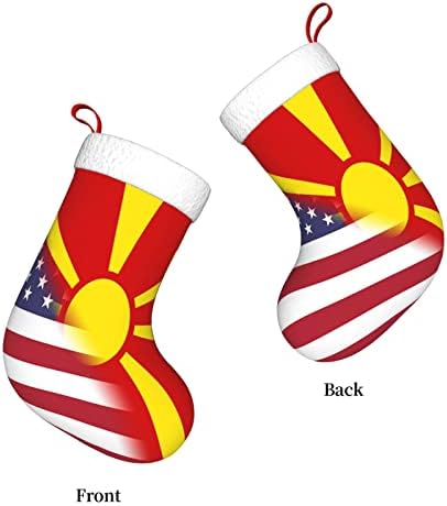 Коледни Чорапи с американския Флаг и с Флага на Македония TZT, Подаръци за Коледно парти за семейни Празнични украси 18 Инча
