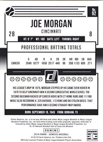 2018 Бейзболна картичка Donruss #92 Джо Морган Синсинати Редс