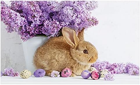 Керамични Държач за четка за зъби Ambesonne Easter Bunny Пролетна снимка на Заек с Сиреневыми цветя и Великденски яйца, Декоративна