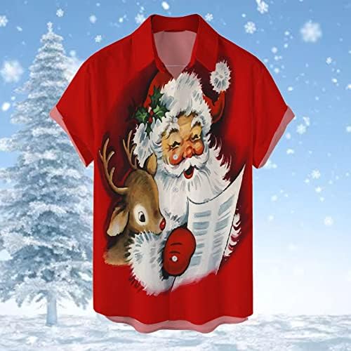 XXBR Коледни Мъжки Ризи с копчета и Къс Ръкав, Забавна Коледна Хавайска Риза на Дядо Коледа, Вечерни Графични Риза за Боулинг