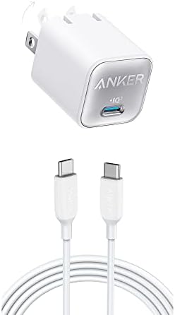 Кабел Anker Powerline III USB-C-USB-C (6 фута), бързо зареждане за 60 Вата и зарядно устройство Anker USB C GaN мощност 30