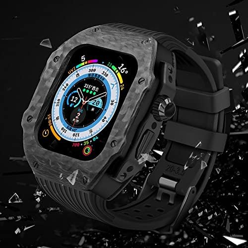 ZEDEVB Луксозен комплект модификация на Apple Watch 8 Ultra 49 мм и каишка от фторуглерода, калъф, изработени от въглеродни влакна за Iwatch 8 7 6 5 4 SE 45 мм 44 мм (Цвят: AA, размер: 44 mm за 6 S