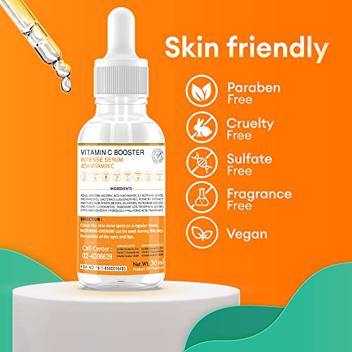 Серум LUR SKIN Vitamin C Booster Intense Serum 1 ет. унция - Намалява Тъмните петна, белези от акне и зачервяване|, Стимулира клетките на кожата на лицето | Антиоксиданти за по-ярки и пр?