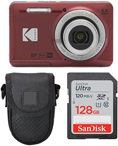 Цифров фотоапарат Kodak PIXPRO FZ55 (червен) + Калъф за фотоапарат Point & Shoot + Карта памет Sandisk 128GB SDXC