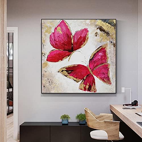 Ръчно Рисувани с маслени Бои Върху Платно, Голяма Модерна Стенни Живопис, Абстрактна Текстурирани 3D Розова Пеперуда, Декоративна