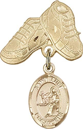 Детски икона Jewels Мания за талисман на Свети Апостол Лука и игла за детски сапожек | Детски икона от 14-каратово злато с талисман