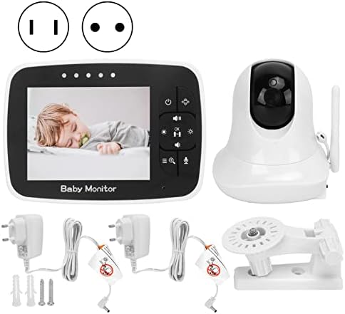 Qiilu Аудио следи бебето, 3,5-инчов Детски Видеомонитор за Нощно Виждане, 2-Лентов Lullaby за разговор, Детска камера за Сигурност с определянето на температурата на 100-240 В (