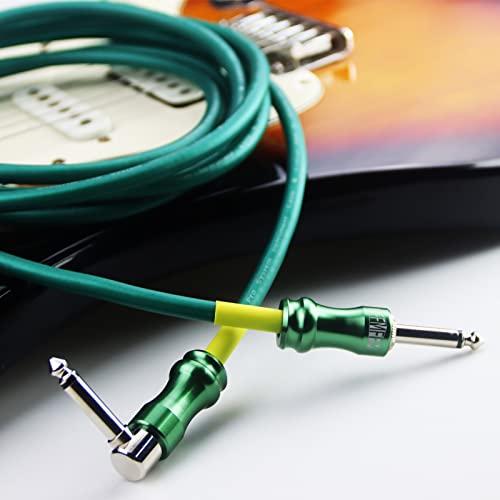 Китара кабел mffmffm 10 фута - Откровеното Китара кабел 1/4 инча под прав ъгъл, Инструментален Кабел за електрическа китара/усилвател / бас, Pro Audio (Зелен)
