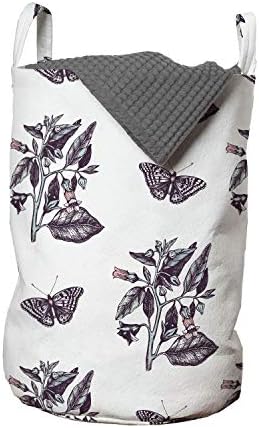 Чанта за пране Ambesonne Entomology, Със снимка на пеперуди Полигонии и Цветове беладона, Кошница за дрехи с дръжки, закрывающаяся на шнур,